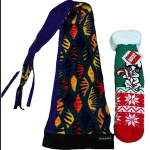 Vintage Screamer Snowboard‎ Hat Jester Tassels Fleece Colorful Pug Slipper Soxs